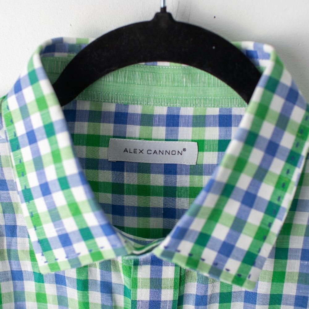 Alex Cannon Men's Long Sleeve Button Up Blue Green Plaid Large - Picture 5 of 10
